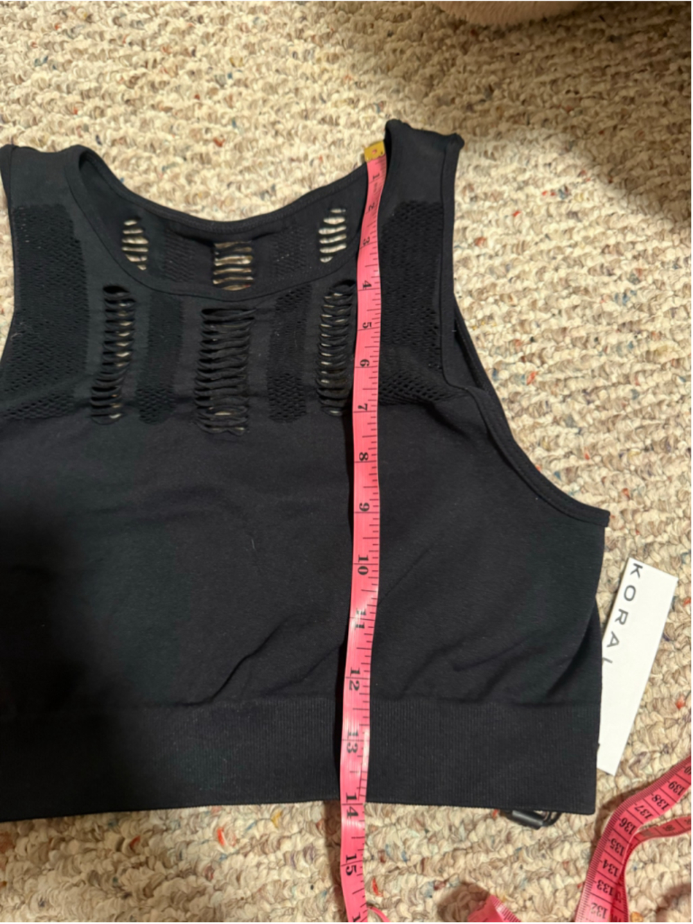 NWT Koral Nada Seamless Mesh Inset Black Sport Bra Top High Neck- Size Large - Picture 7 of 8